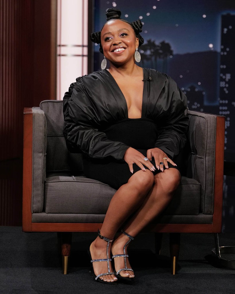 Quinta Brunson, Jimmy Kimmel Live, Herve Leger, Strappy Sandals 