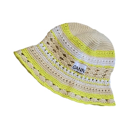 white ecru and yellow bucket hat