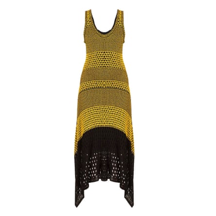 black and yellow sleeveless midi dress