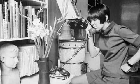 British Designer Mary Quant Talking on Telephone