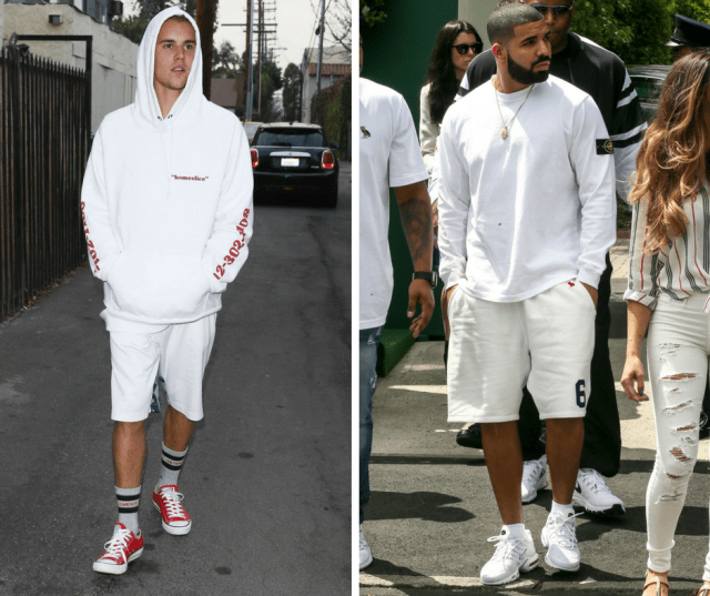 justin bieber and drake wearing white, how to wear white this summer guide
