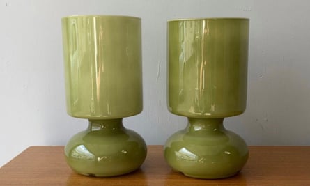 Two green vintage 1990’s IKEA Lykta Table Lamps by Proper Stuff (£115) available on Narchie