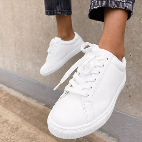 casual white lace-up sneakers