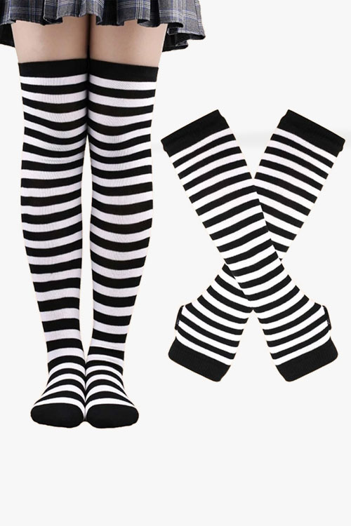 Striped Long Gloves & Over The Knee Socks