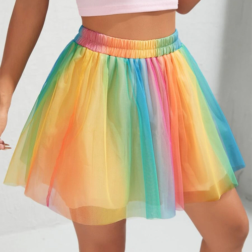 Unity Dopamine Dressing High Waist Ombre Mesh Flare Skirt