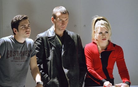 Christopher Eccleston, the Doctor in the 2005 revival, with Bruno Langley and Billie Piper