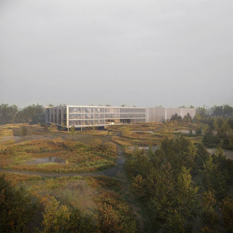 A rendering of the new Rains HQ in Denmark.