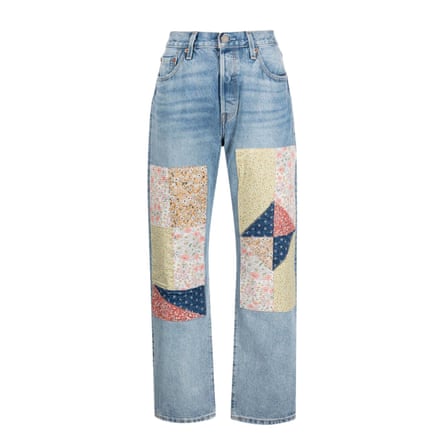 jeans with coloured knee patches