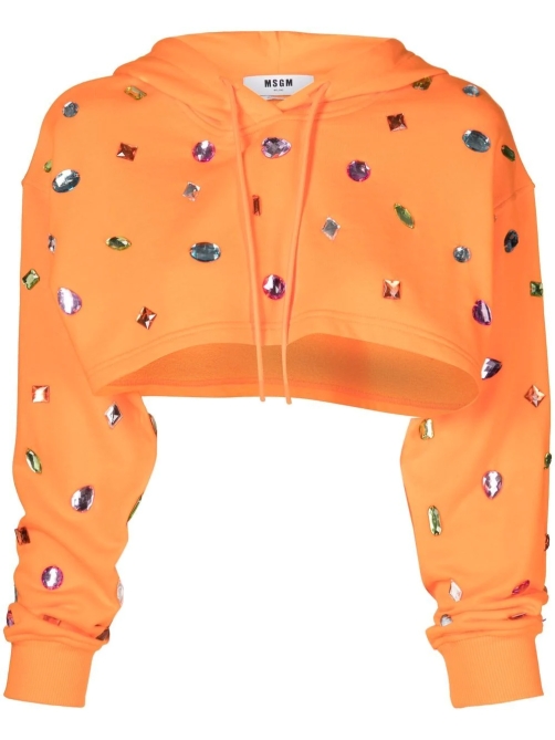 MSGM crystal-embellished cropped hoodie