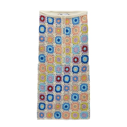Skirt of multicoloured crochet squares