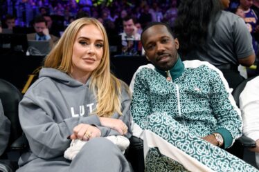 LOS ANGELES, CA - APRIL 28: Adele and Rich Paul attend the basketball game between Los Angeles Lakers and Memphis Grizzlies Round 1 Game 6 of the 2023 NBA Playoffs against Los Angeles Lakers at Crypto.com Arena on April 28, 2023 in Los Angeles, California. (Photo by Kevork Djansezian/Getty Images)
