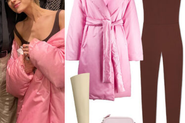 Ariana Grande: Pink Coat, Brown Unitard