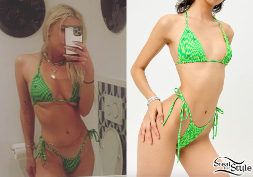 Ashley Benson: Green Printed Bikini