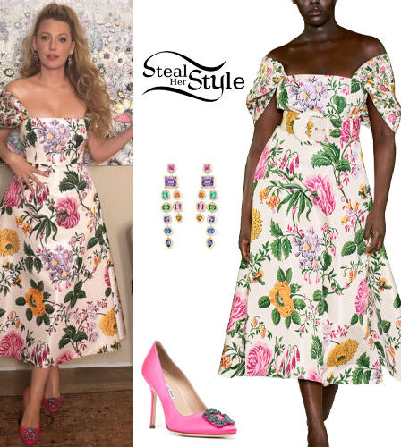 Blake Lively: Floral Dress and Pink Shoes