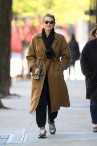 blake lively, coat, sneakers, nyc, celebrity style