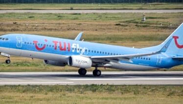 A Boeing 737-800 aircraft of German carrier Tui Fly takes off from the international airport in Duesseldorf, Germany in 2020.