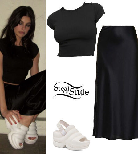 Camila Morrone: Black Top and Skirt