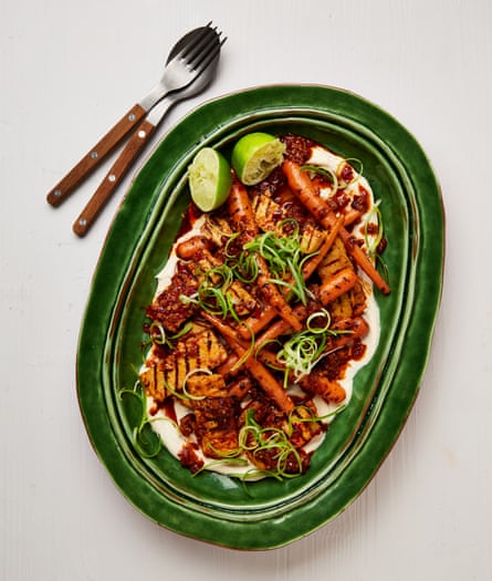 Yotam Ottolenghi's grilled carrots and tofu with harissa.