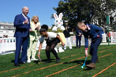 Jill Biden, President Joe Biden, Easter, White House, Easter egg roll, On, On Running, sneakers, white sneakers, mesh sneakers, womens sneakers, lace up sneakers, athletic sneakers, sport sneakers, suit, womens suit, pastel suit, green suit