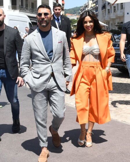 Eva Longoria, Jose Baston, Cannes Film Festival, Orange Suit, Sandals