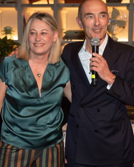 Annalisa Tani, brand and product director of Ginori 1735, and Alain Prost, CEO of Ginori 1735, at the launch event of the Domus collection