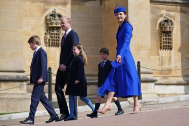 WINDSOR ENGLAND  APRIL 09  Prince George of Wales Prince William Prince of Wales Princess Charlotte of Wales Prince...