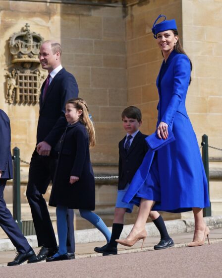 WINDSOR ENGLAND  APRIL 09  Prince George of Wales Prince William Prince of Wales Princess Charlotte of Wales Prince...
