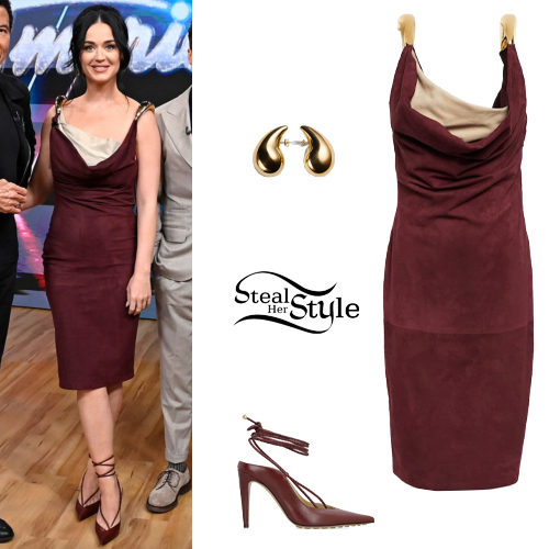Katy Perry: Suede Dress, Lace-Up Pumps
