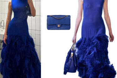 Kendall Jenner: Blue Feather Dress and Bag