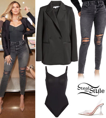 Khloé Kardashian: Black Blazer, Ripped Jeans