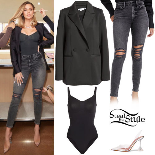 Khloé Kardashian: Black Blazer, Ripped Jeans