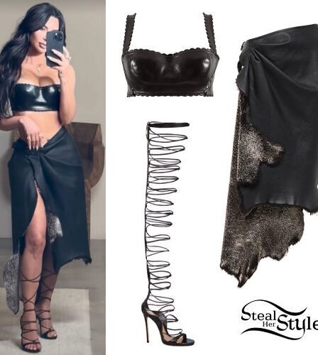 Kim Kardashian: Leather Bra and Skirt