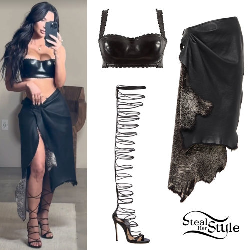 Kim Kardashian: Leather Bra and Skirt