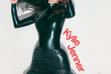 Kylie Jenner, Homme Girls, magazine, covers, cover star, By Far, heels, high heels, sandals, black sandals, block heels, tights, latex tights, bodysuit, latex, Vex Clothing, All-In, Atsuko Kudo Couture Latex Design
