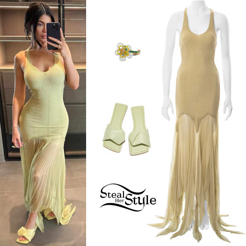 Kylie Jenner: Yellow Ribbed Dress and Sandals