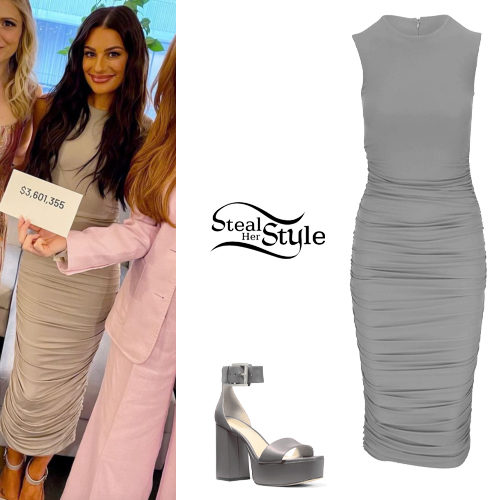 Lea Michele: Grey Dress and Sandals