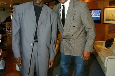 405305 17: Michael Jordan and Marvin Hagler arrive at a cocktail reception May 13, 2002 at the Yacht Club of Monaco in Monte Carlo. Established by founding patrons, DaimlerChrysler and Richemont, the 3rd annual Laureus World Sports Awards will be held on May 14th. The awards will honor the achievements of the world's greatest sportsmen and women. (Photo by Pascal Le Segretain/Laureus/Getty Images)