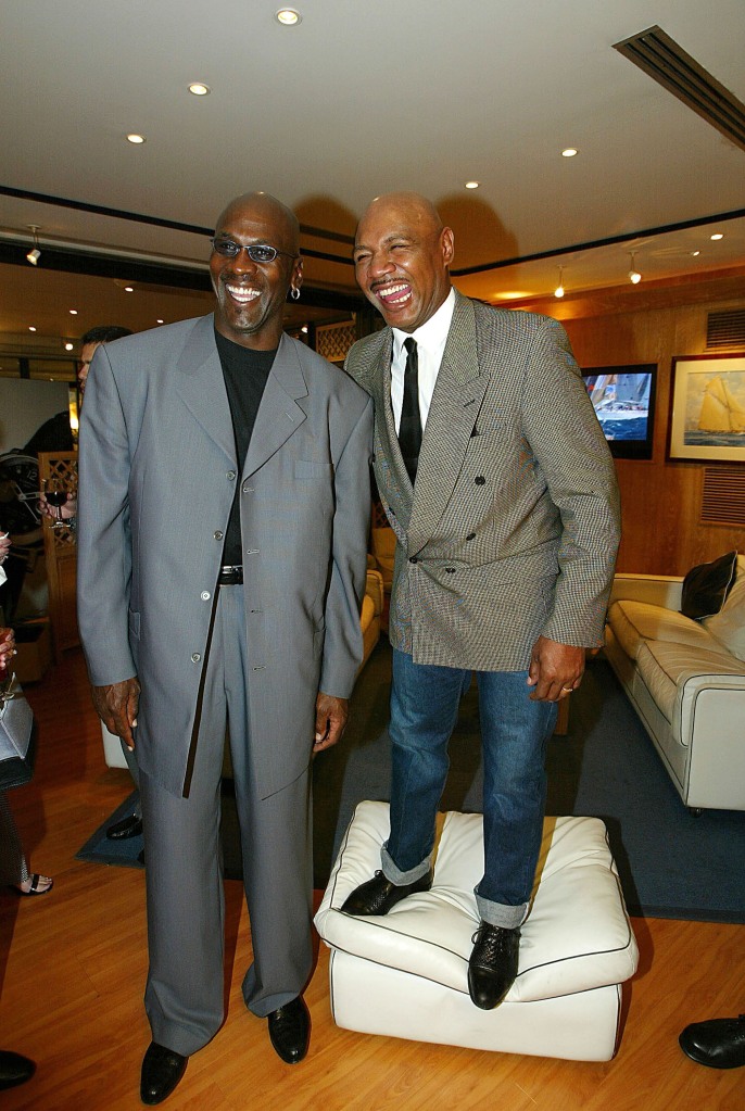 405305 17: Michael Jordan and Marvin Hagler arrive at a cocktail reception May 13, 2002 at the Yacht Club of Monaco in Monte Carlo. Established by founding patrons, DaimlerChrysler and Richemont, the 3rd annual Laureus World Sports Awards will be held on May 14th. The awards will honor the achievements of the world's greatest sportsmen and women. (Photo by Pascal Le Segretain/Laureus/Getty Images)