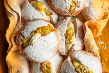 ‘Soft and cooling’: sweet buns with labne and passion fruit.