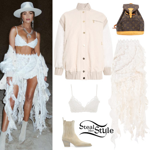 Olivia Culpo: White Lace Top and Skirt