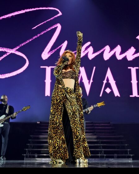 SPOKANE, WASHINGTON - APRIL 28: Shania Twain performs onstage during the Shania Twain 'Queen of Me' Global Tour Opener at Spokane Arena on April 28, 2023 in Spokane, Washington. (Photo by Kevin Mazur/Getty Images for Live Nation)