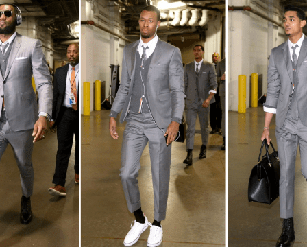 lebron james and cavaliers teammates in thom browne suits