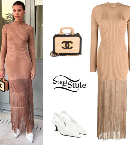 Sofia Richie: Fringed Maxi Dress, White Shoes