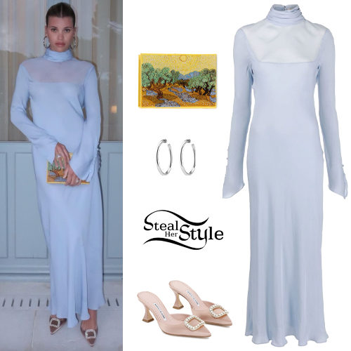 Sofia Richie: Light Blue Dress, Satin Pumps - Fashnfly