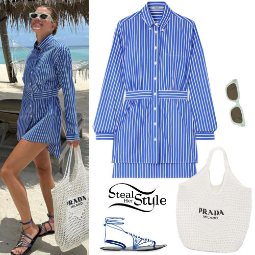 Sofia Richie: Striped Shirt, Blue Sandals
