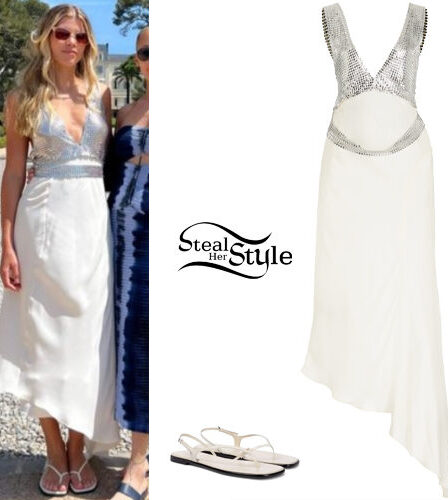 Sofia Richie: White Embellished Dress and Sandals