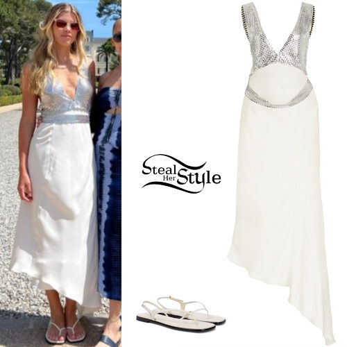 Sofia Richie: White Embellished Dress and Sandals
