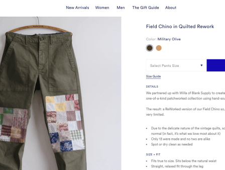 Alex Mill field chino in quilted rework