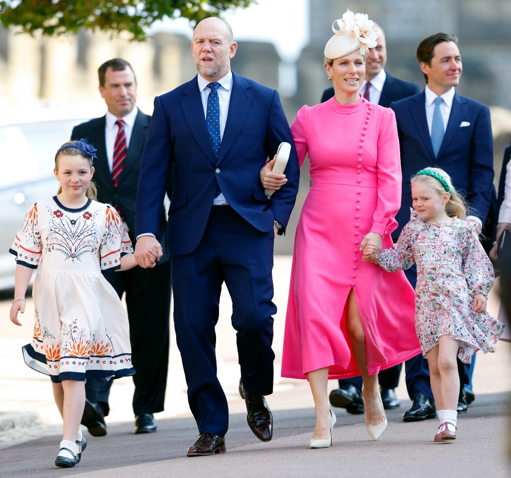 Zara Tindall, Lena Tindall, Easter, pink dress, long dress, heels, high heels, womens heels, pumps, suede pumps, flats, pink flats, leather flats, children's flats, girls flats, Easter service, England, Windsor Castle, royal family, holidays, children's, children's shoes