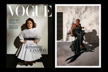 L-R: Sinéad Burke on the cover, and Aaron Rose Philip in Vogue May 2023.